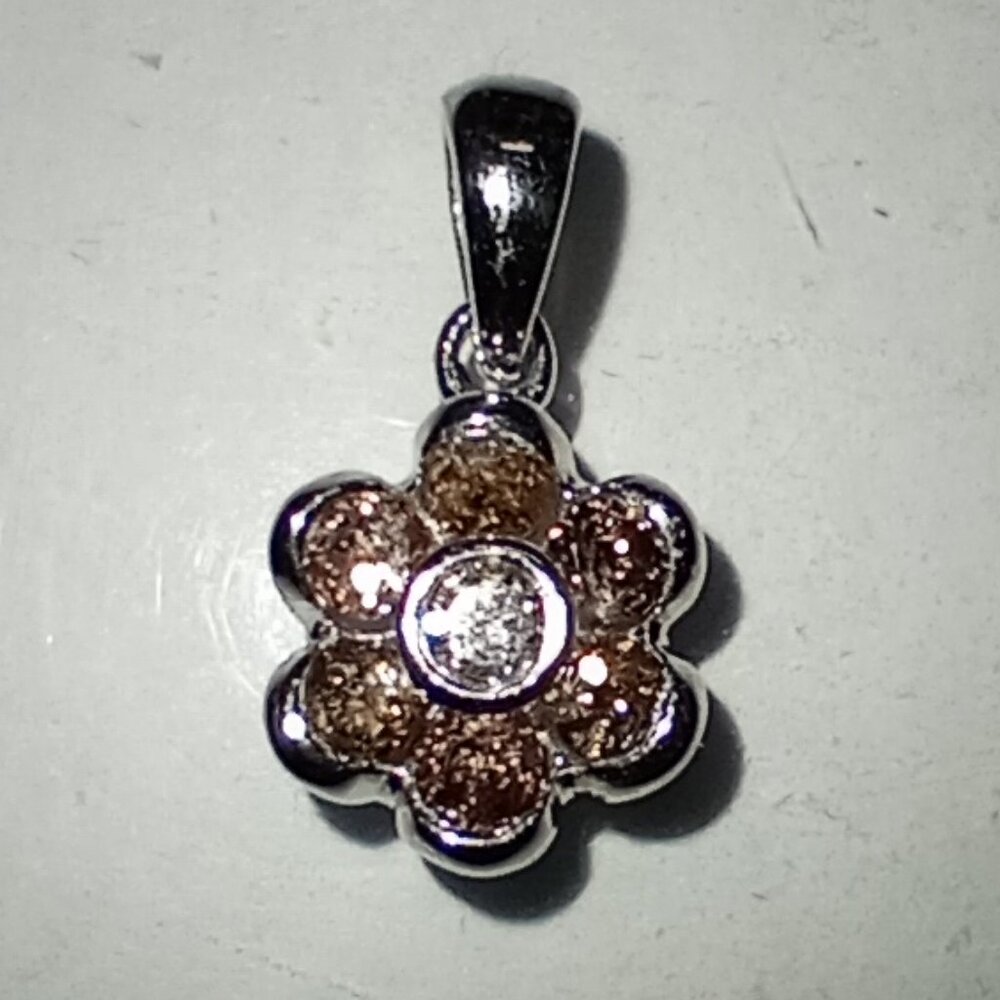 14Kt White Gold 0.39ctw Champagne & White Diamond Flower Pendant